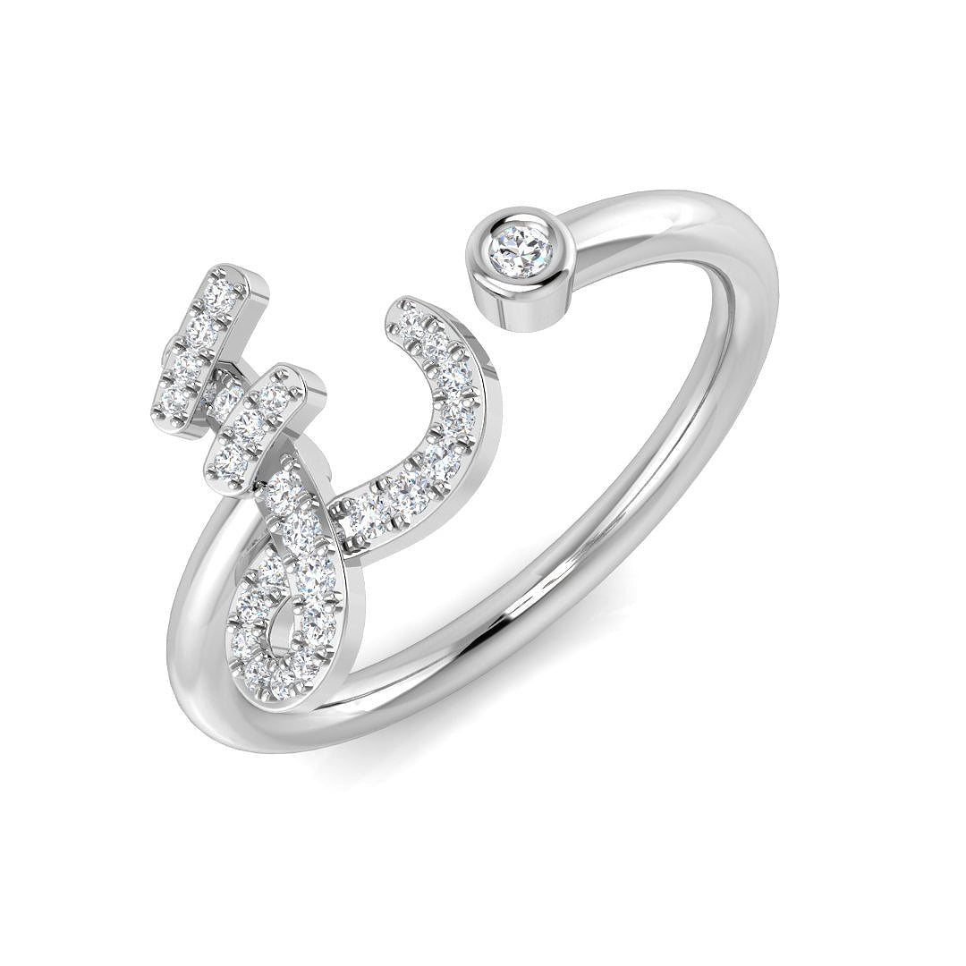 0.14 Carat Round Diamond Micro Pavé & Bezel Script Letter E Initial Ring