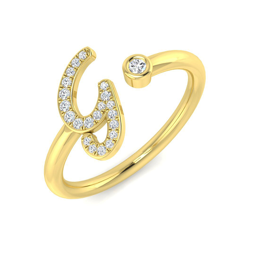 0.13 Carat Round Diamond Micro Pavé & Bezel Script Letter G Initial Ring