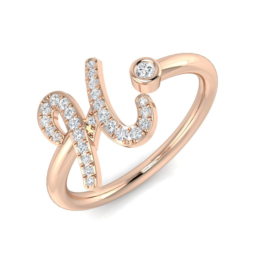 0.13 Carat Round Diamond Micro Pavé & Bezel Script Letter H Initial Ring