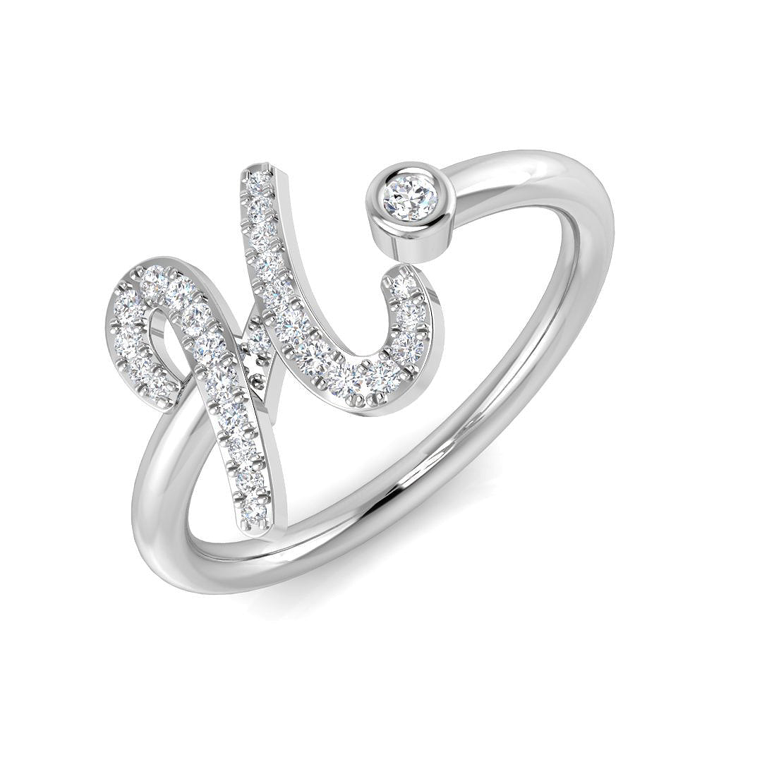0.13 Carat Round Diamond Micro Pavé & Bezel Script Letter H Initial Ring