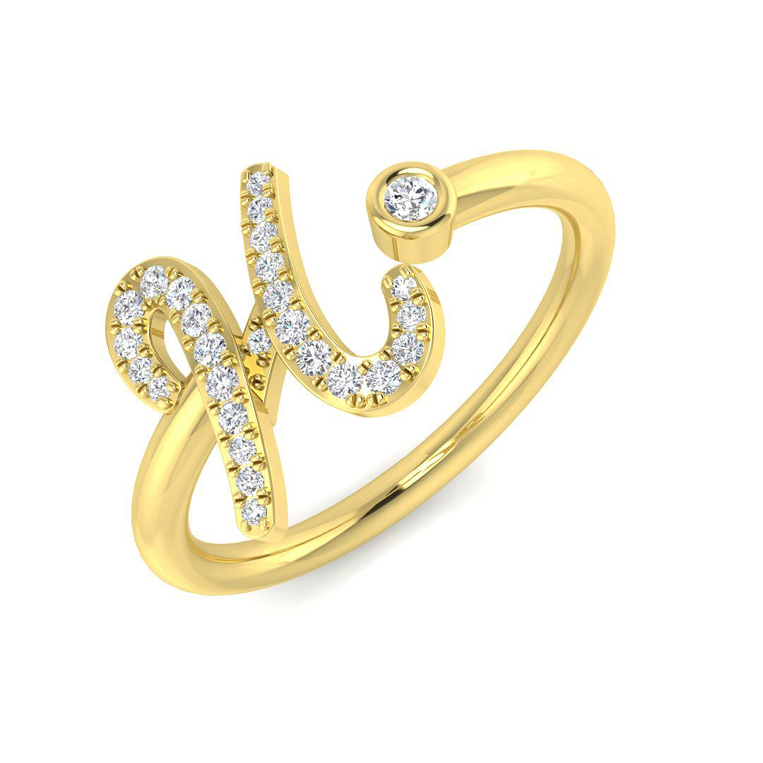 0.13 Carat Round Diamond Micro Pavé & Bezel Script Letter H Initial Ring