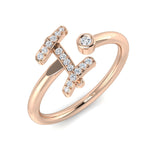 0.09 Carat Round Diamond Micro Pavé & Bezel Script Letter I Initial Ring