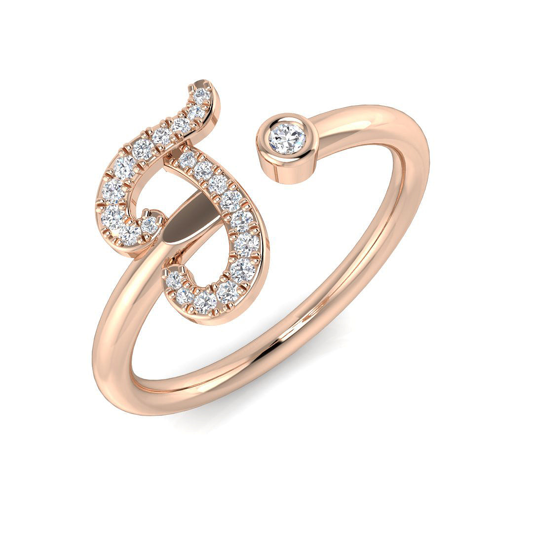 0.15 Carat Round Diamond Micro Pavé & Bezel Script Letter J Initial Ring