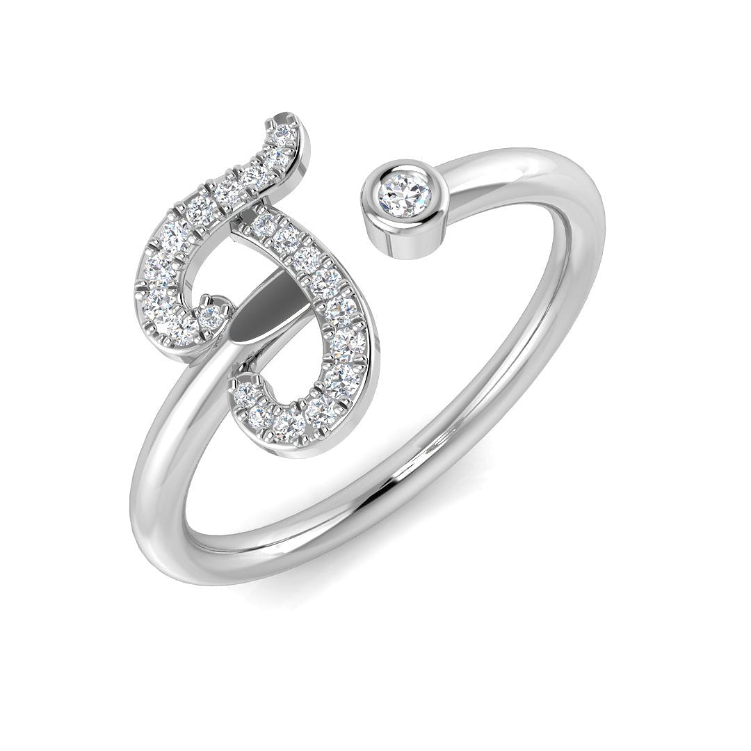 0.15 Carat Round Diamond Micro Pavé & Bezel Script Letter J Initial Ring