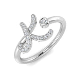 0.12 Carat Round Diamond Micro Pavé & Bezel Script Letter K Initial Ring
