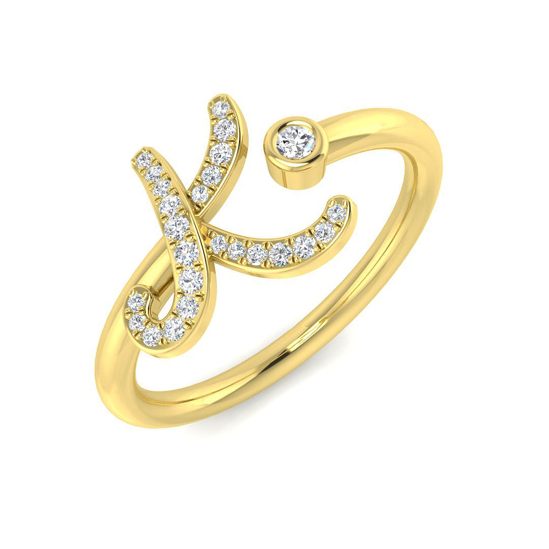 0.12 Carat Round Diamond Micro Pavé & Bezel Script Letter K Initial Ring