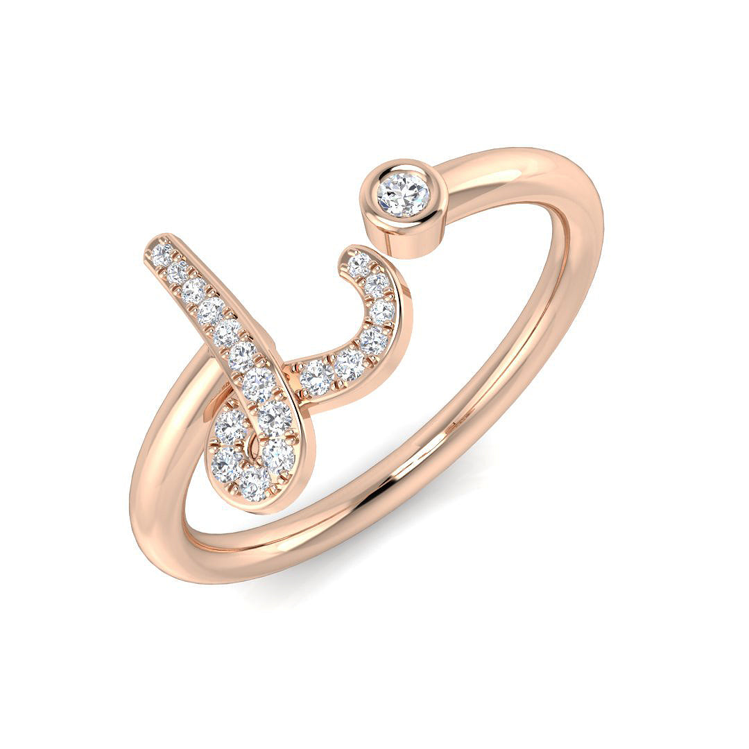 0.08 Carat Round Diamond Micro Pavé & Bezel Script Letter L Initial Ring