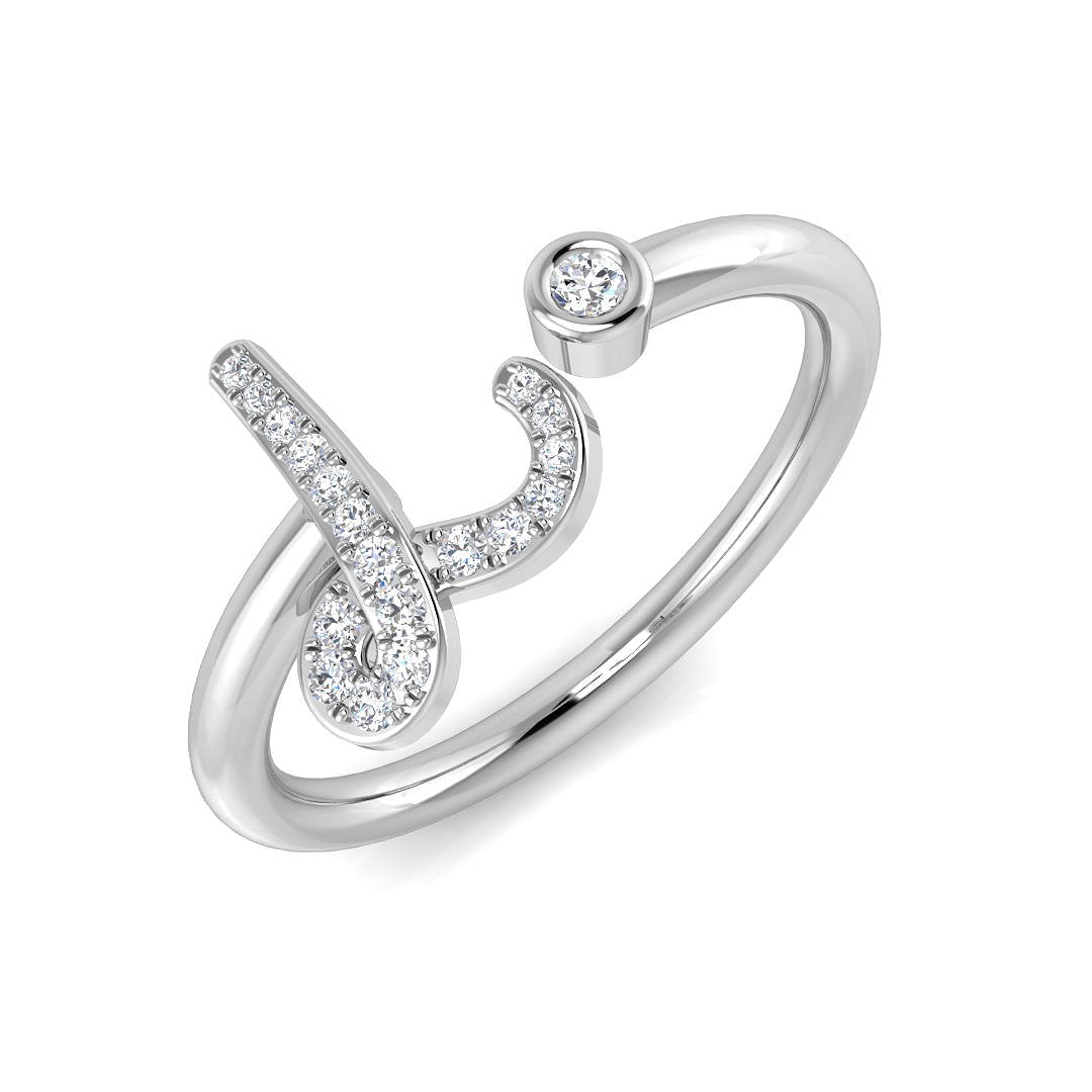 0.08 Carat Round Diamond Micro Pavé & Bezel Script Letter L Initial Ring