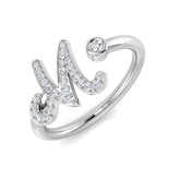 0.12 Carat Round Diamond Micro Pavé & Bezel Script Letter M Initial Ring