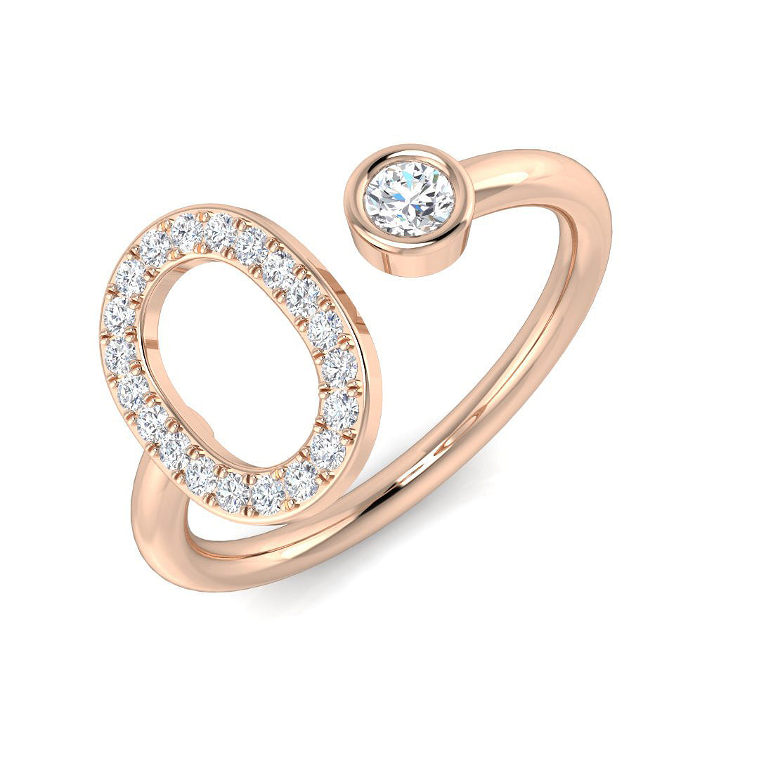 0.25 Carat Round Diamond Micro Pavé & Bezel Script Letter O Initial Ring