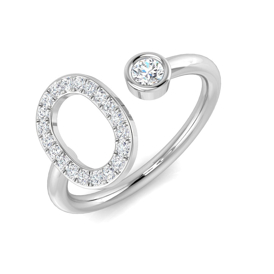 0.25 Carat Round Diamond Micro Pavé & Bezel Script Letter O Initial Ring