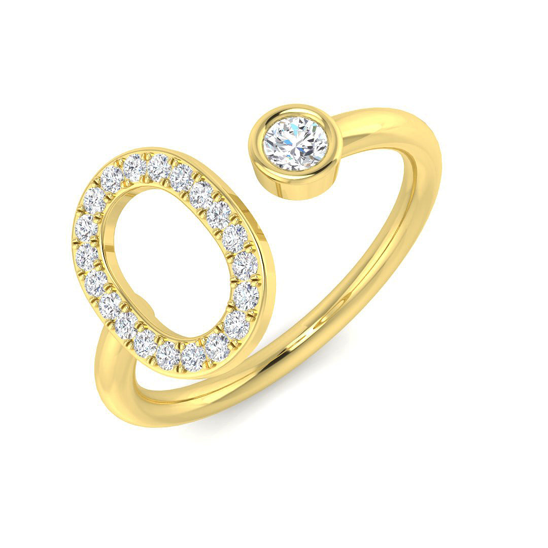 0.25 Carat Round Diamond Micro Pavé & Bezel Script Letter O Initial Ring