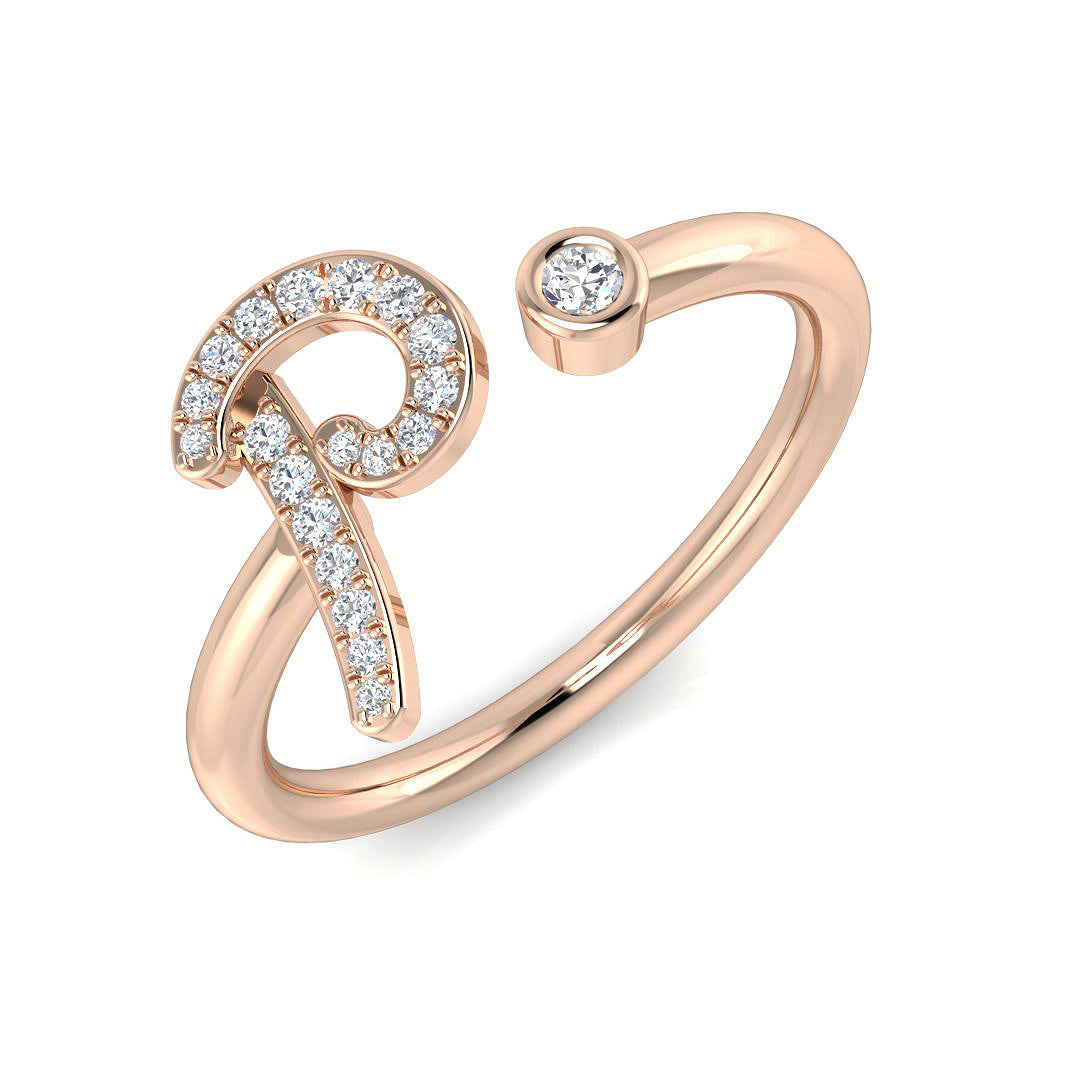 0.09 Carat Round Diamond Micro Pavé & Bezel Script Letter P Initial Ring