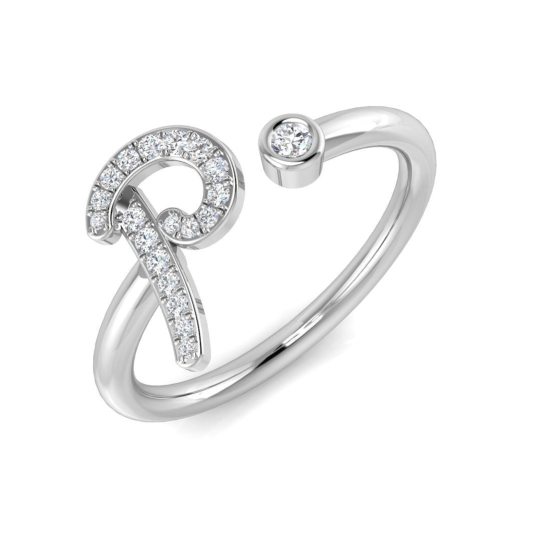 0.09 Carat Round Diamond Micro Pavé & Bezel Script Letter P Initial Ring