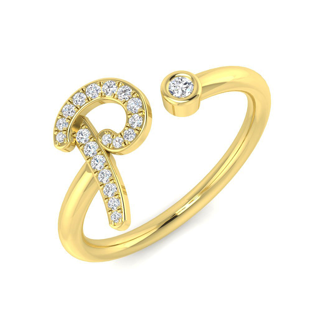 0.09 Carat Round Diamond Micro Pavé & Bezel Script Letter P Initial Ring
