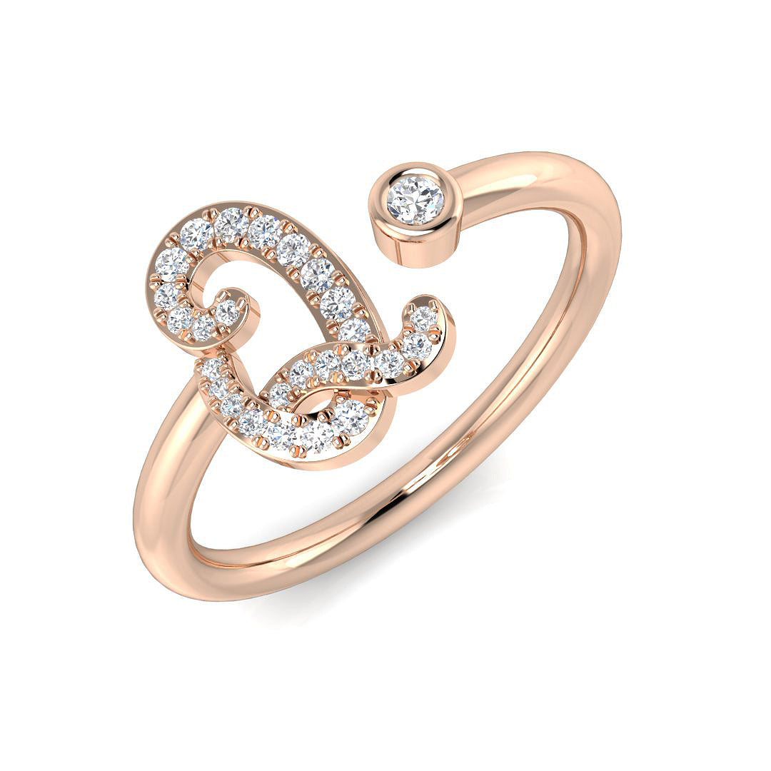 0.12 Carat Round Diamond Micro Pavé & Bezel Script Letter Q Initial Ring