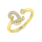 0.12 Carat Round Diamond Micro Pavé & Bezel Script Letter Q Initial Ring