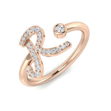 0.12 Carat Round Diamond Micro Pavé & Bezel Script Letter R Initial Ring