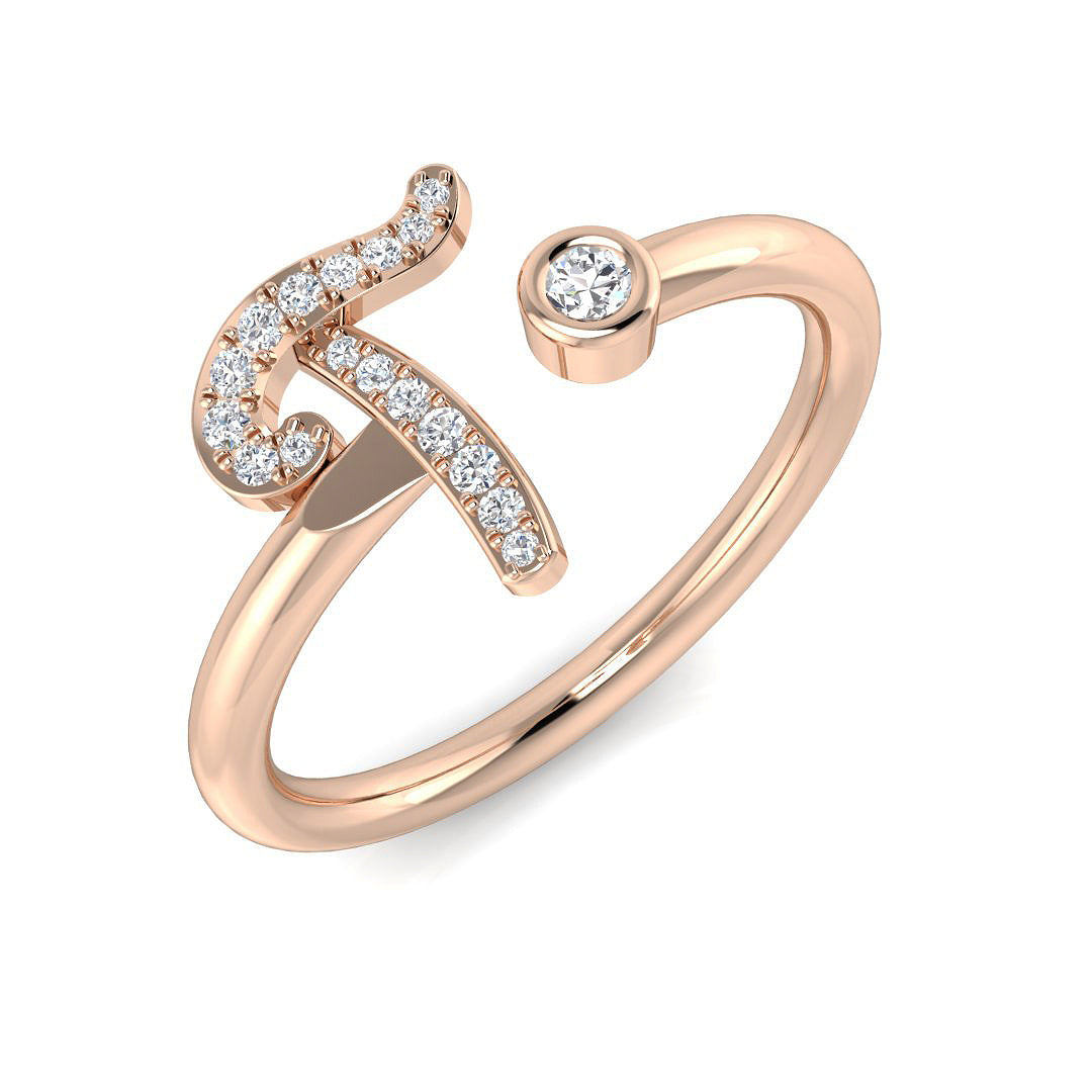 0.09 Carat Round Diamond Micro Pavé & Bezel Script Letter T Initial Ring