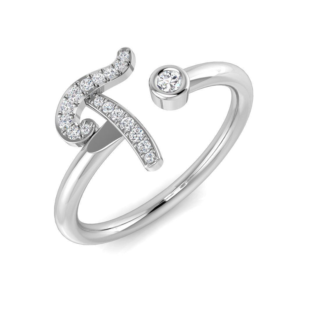 0.09 Carat Round Diamond Micro Pavé & Bezel Script Letter T Initial Ring
