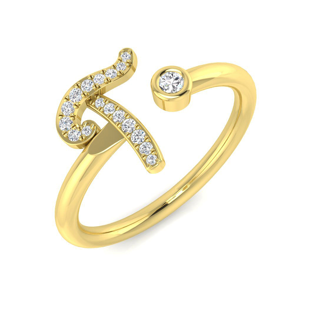 0.09 Carat Round Diamond Micro Pavé & Bezel Script Letter T Initial Ring