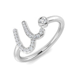 0.10 Carat Round Diamond Micro Pavé & Bezel Script Letter U Initial Ring