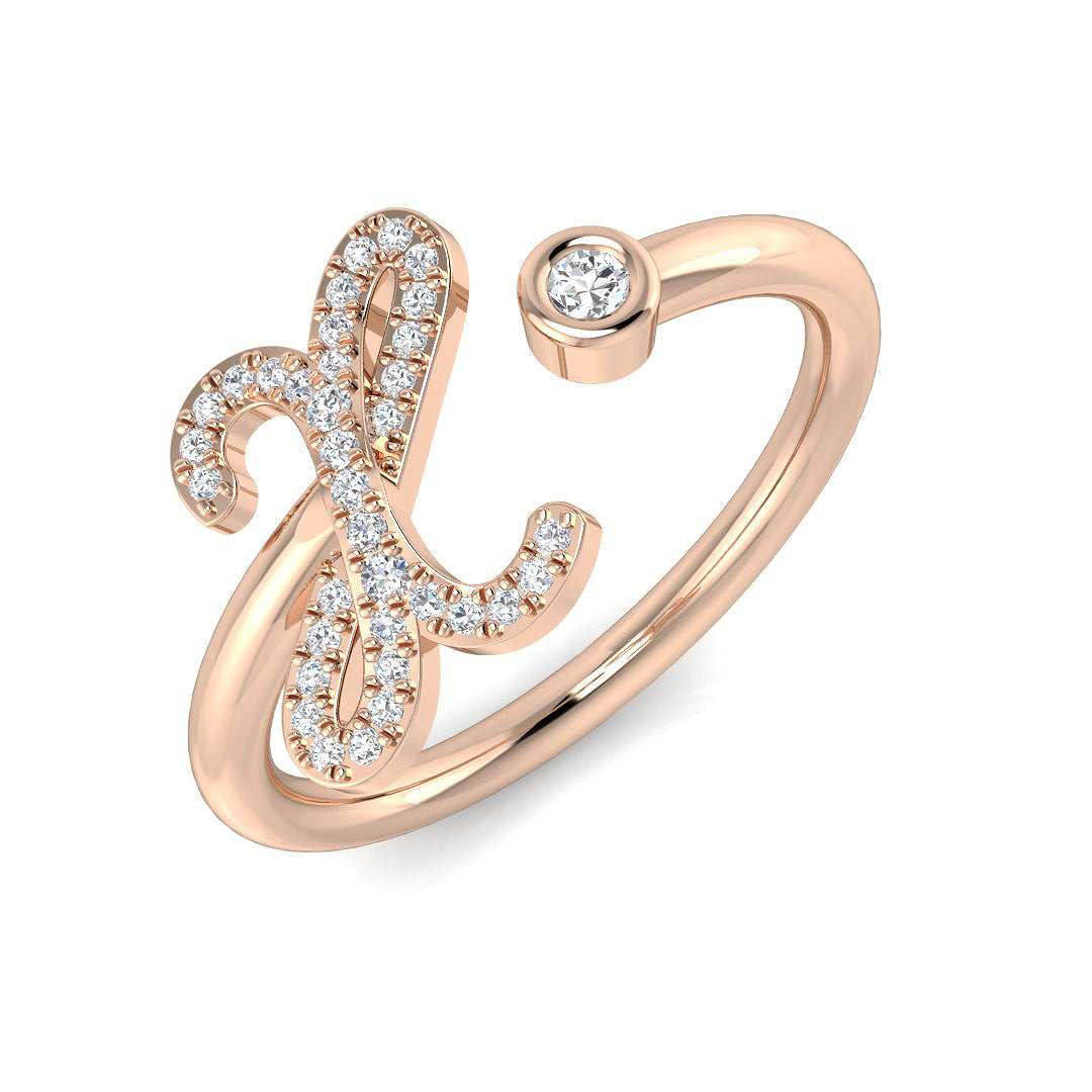 0.10 Carat Round Diamond Micro Pavé & Bezel Script Letter X Initial Ring