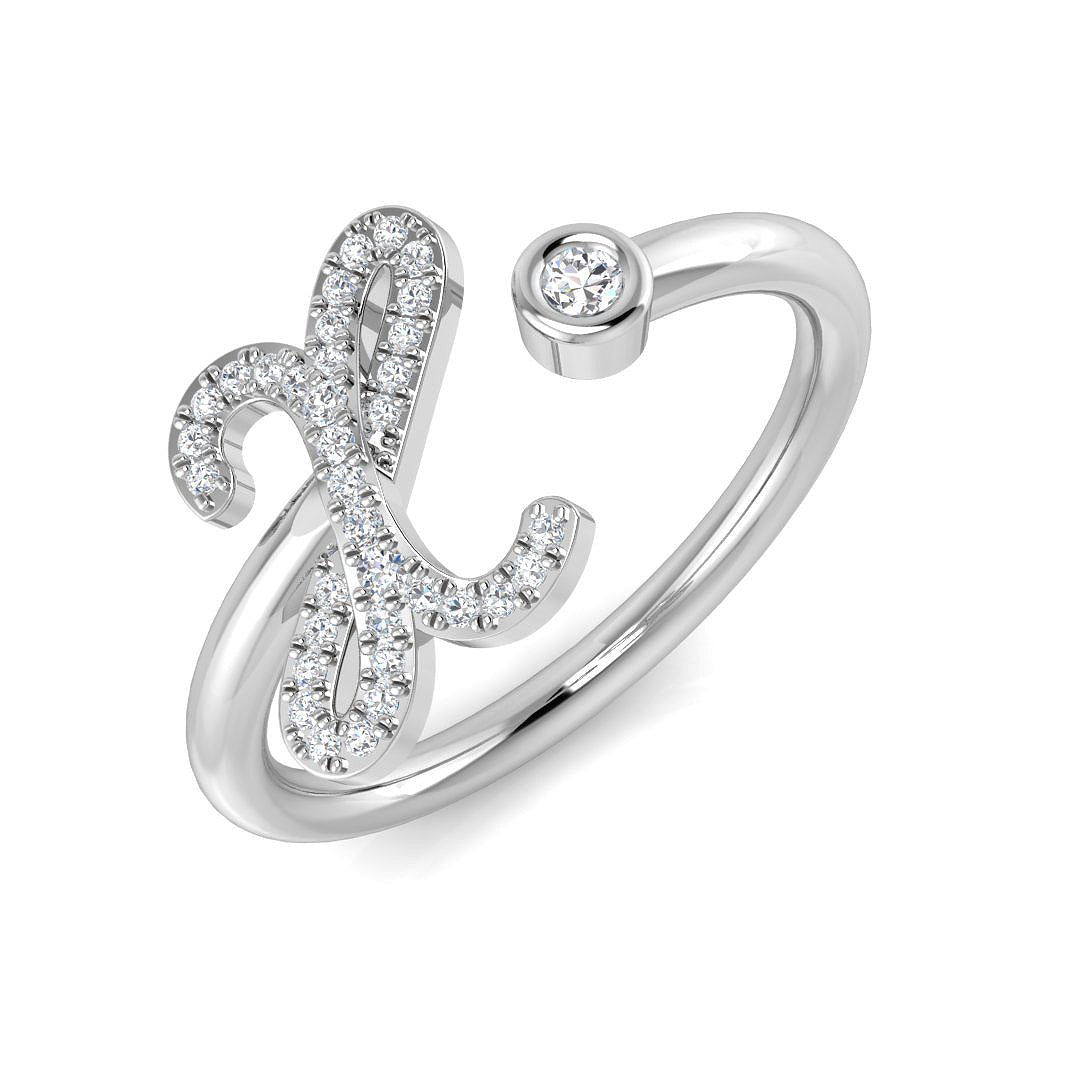 0.10 Carat Round Diamond Micro Pavé & Bezel Script Letter X Initial Ring