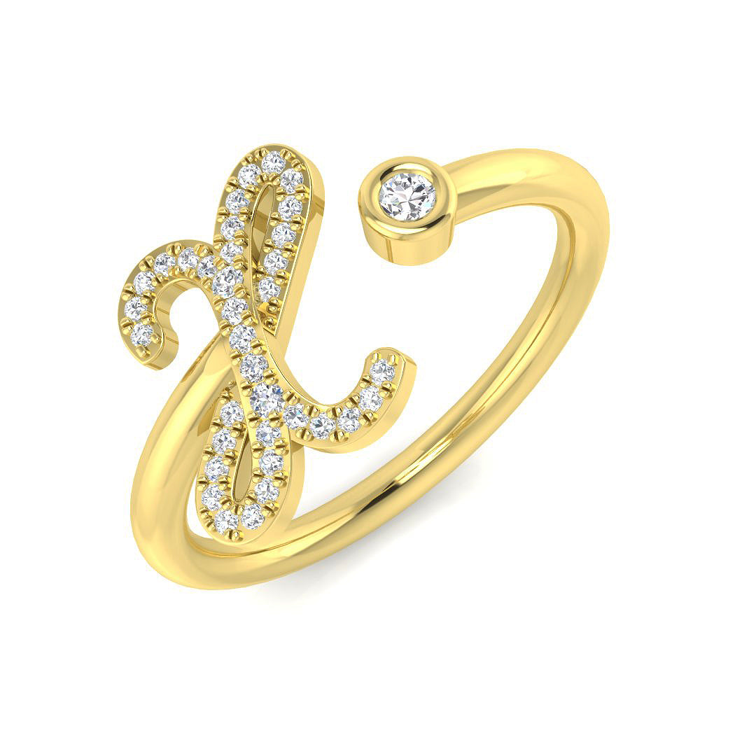 0.10 Carat Round Diamond Micro Pavé & Bezel Script Letter X Initial Ring