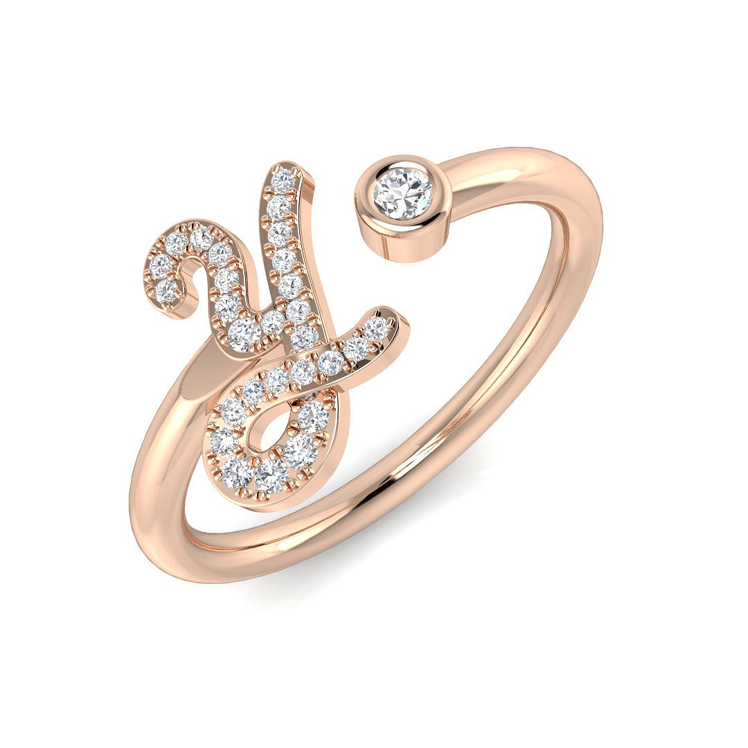0.12 Carat Round Diamond Micro Pavé & Bezel Script Letter Y Initial Ring