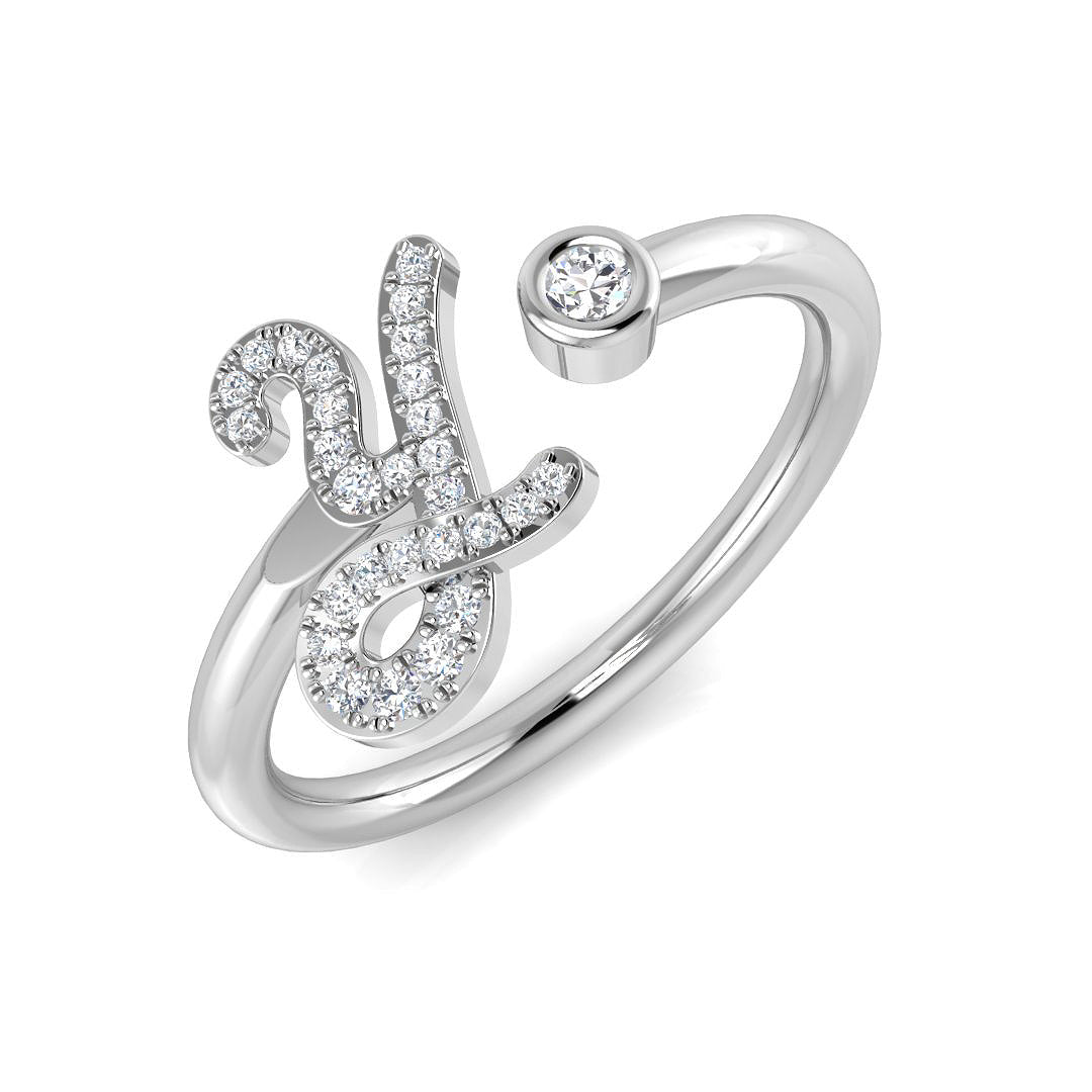 0.12 Carat Round Diamond Micro Pavé & Bezel Script Letter Y Initial Ring