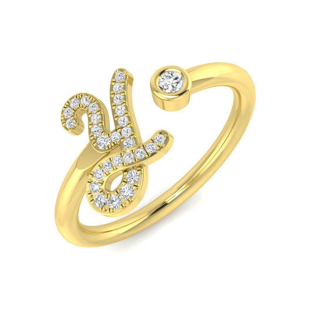 0.12 Carat Round Diamond Micro Pavé & Bezel Script Letter Y Initial Ring