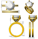 Gold ring with diamond measurements on a white background