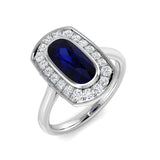 Cushion Blue Sapphire Halo Ring with Round Pave Milgrain Diamonds | Gold & Platinum