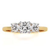 Bague de fiançailles 3 pierres en or blanc 18 carats, sertie de diamants taille coussin de synthèse