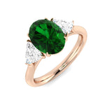 Oval Cut Emerald & Trillion Cut Side Diamond Design Ring | Hallmarked Gold & Platinum