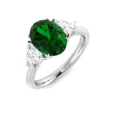 Oval Cut Emerald & Trillion Cut Side Diamond Design Ring | Hallmarked Gold & Platinum