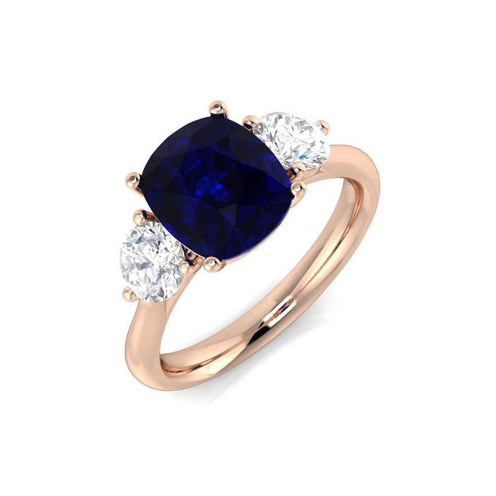 Three Stone Blue Sapphire Ring