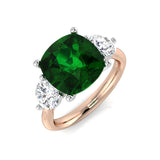 Emerald Three Stone Ring Cushion Cut