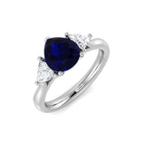 Pear Cut Blue Sapphire Ring with Trillion Cut Side Stone Trilogy Ring | UK Hallmarked