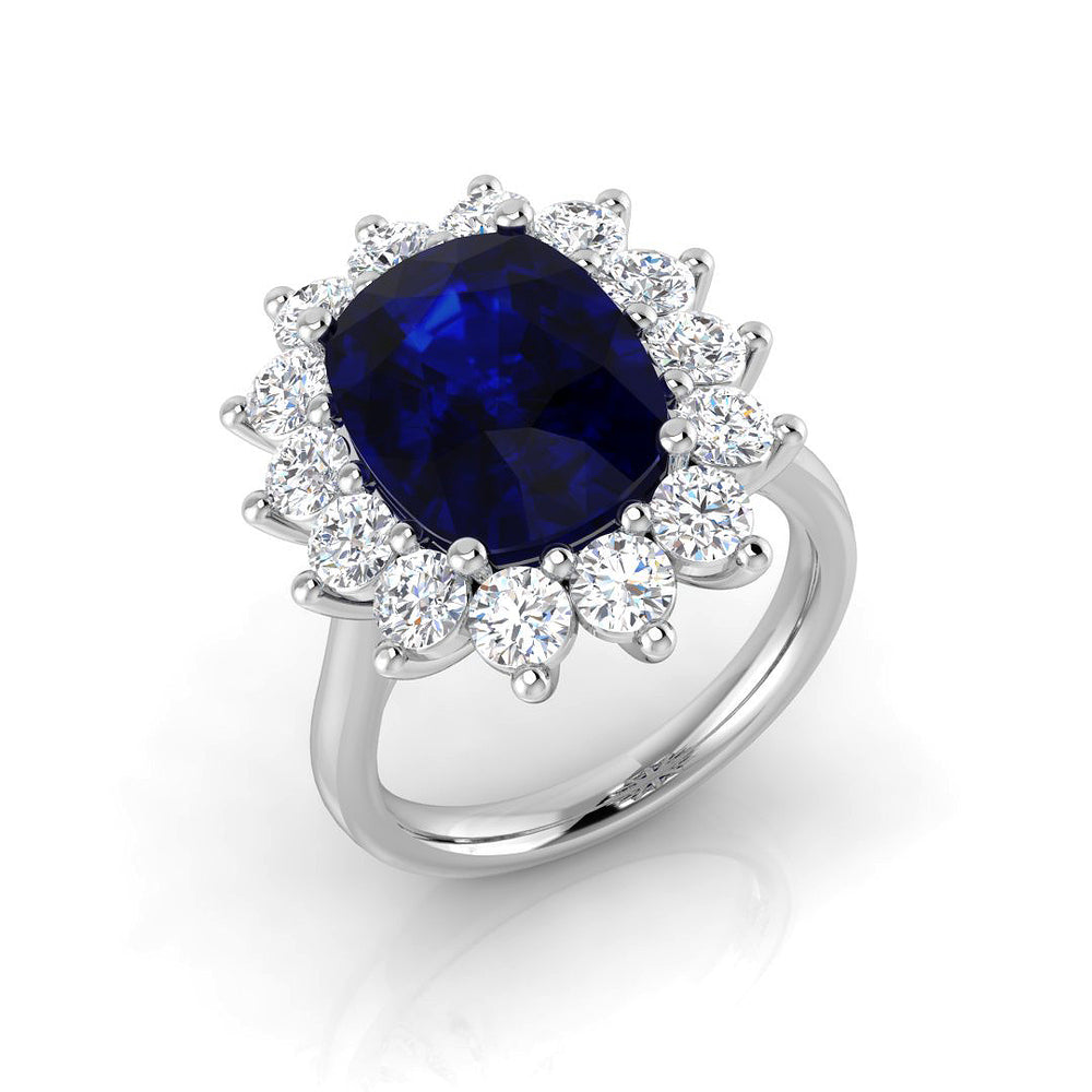 Blue Sapphire Cluster Ring Cushion Cut