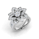 Floral Design Diamond Engagement Ring | Round & Baguette Diamonds