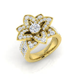 Floral Design Diamond Engagement Ring | Round & Baguette Diamonds