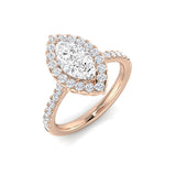 Natural Marquise & Round Cut Diamond Halo Engagement Ring