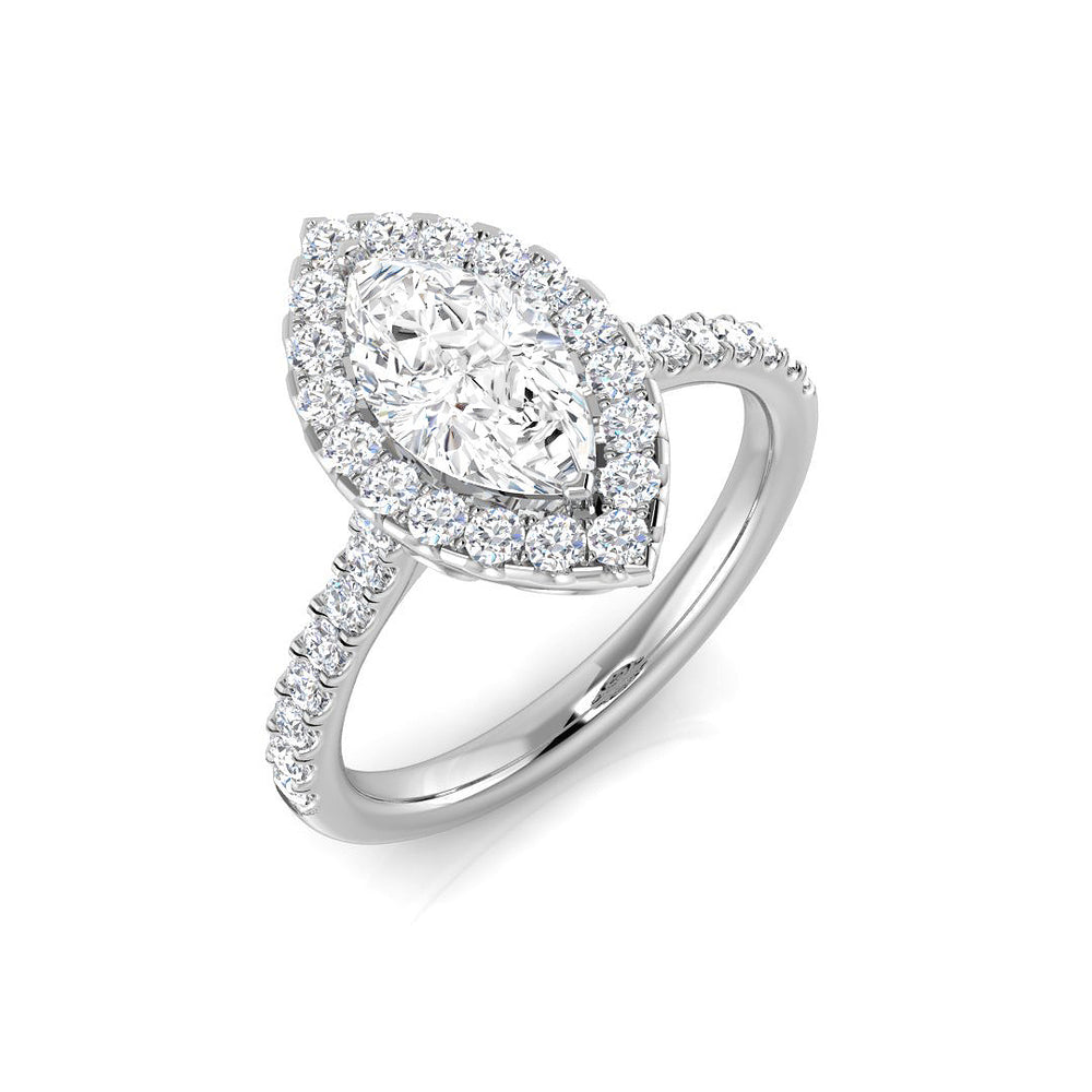 Natural Marquise & Round Cut Diamond Halo Engagement Ring