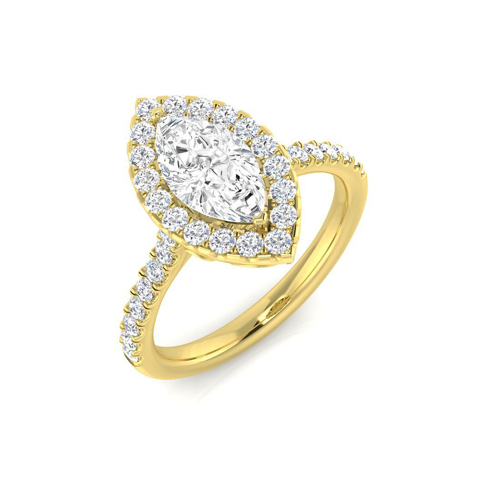 Natural Marquise & Round Cut Diamond Halo Engagement Ring