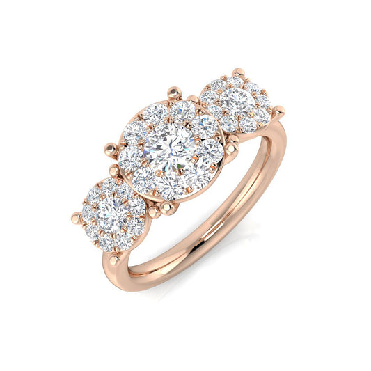 Natural Round Cut Diamond Three Stone Cluster Halo Ring