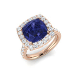 Cushion Cut Blue Sapphire Halo Diamond Ring | 1.75ct - 6.5ct
