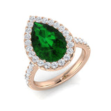 Green Sapphire Diamond Halo Engagement Ring | Pear-Shaped with Pave Band | 4.00 Catar