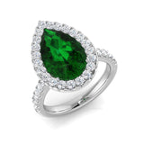 Green Sapphire Diamond Halo Engagement Ring | Pear-Shaped with Pave Band | 4.00 Catar